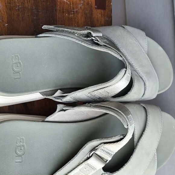 UGG Ashton Slide Gray Green Leather Logo Platform Sandals size 10 main image 13